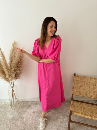 Fuchsia linen maxi dress