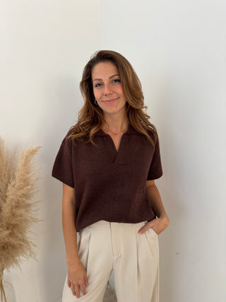 Short sleeves soft brown knit