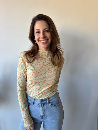 Yellow flowered long sleeve top