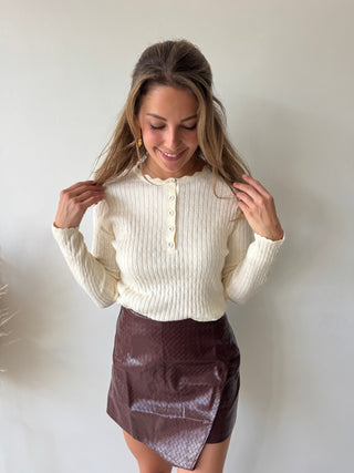 Soft beige ribbed knit top