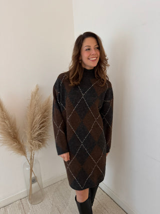 Grey brown argyle sweater dress