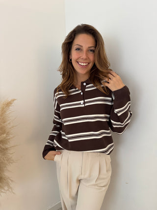 Brown beige striped polo