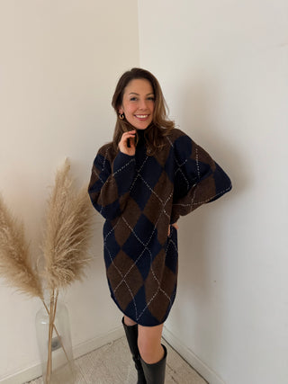 Navy brown argyle sweater dress