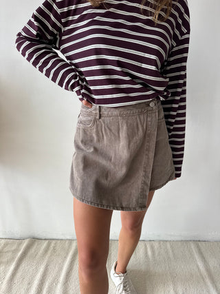 Taupe denim skort