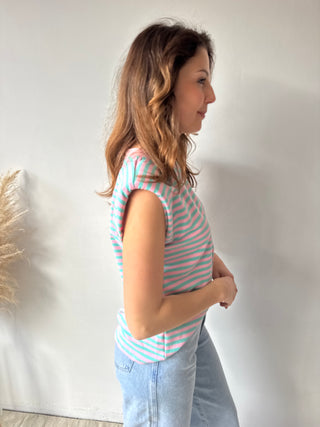 Pink turquoise sleeveless top