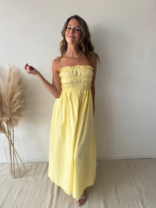 Yellow strapless dress
