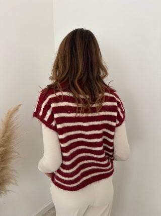 Burgundy striped sleeveless knit