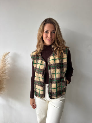 Green detail brown checked vest
