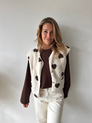 Brown hearts beige teddy vest