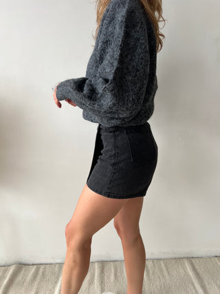 Black denim skort