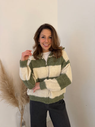Soft green beige zipper knit