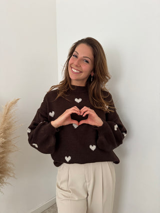 White hearts brown knit