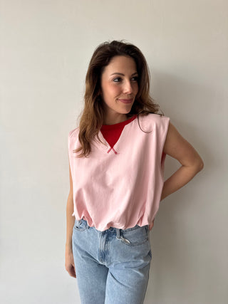Red detail pink top