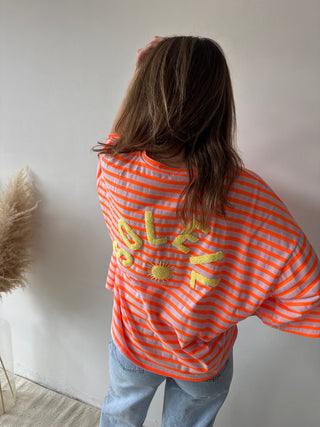 Orange pink striped soleil top