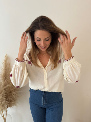 Burgundy flowers blouse