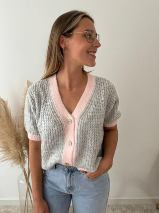 Super soft grey pink button knit