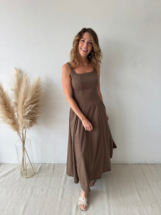Brown flare maxi dress