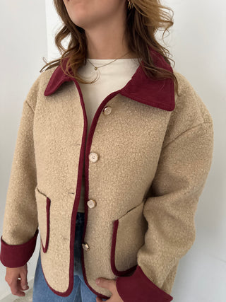 Burgundy details beige jacket