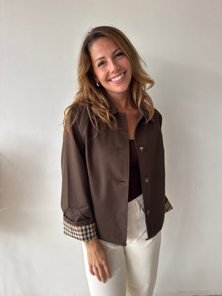 Brown checked trench jacket