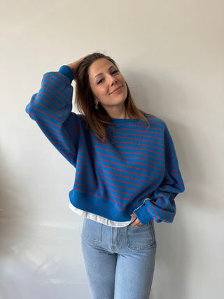 blue red striped sweater