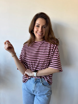 Pink brown striped t-shirt