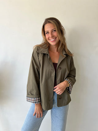 Kaki checked trench jacket