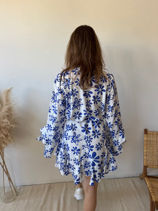 Blue flowers white summer dress