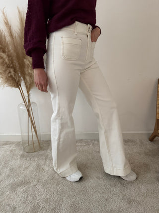 White denim wide jeans