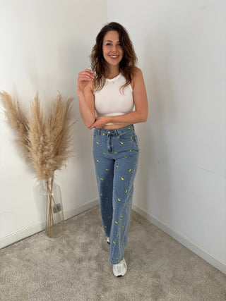 Yellow lemons denim pants