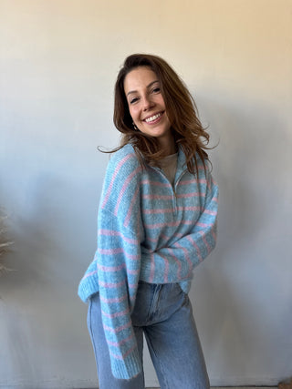 Blue pink striped soft knit