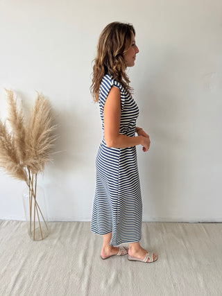 Blue striped maxi dress