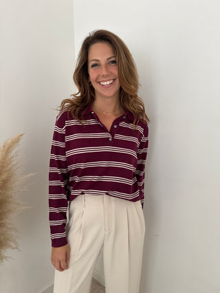 Burgundy beige striped polo