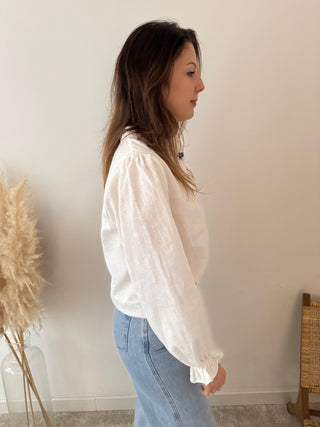 Blue flowers white blouse