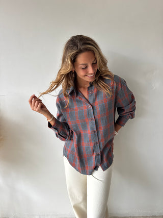 Grey orange checked shirt