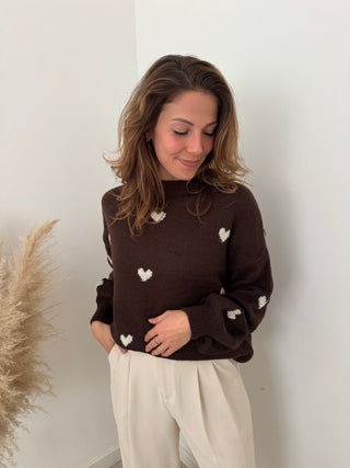 White hearts brown knit