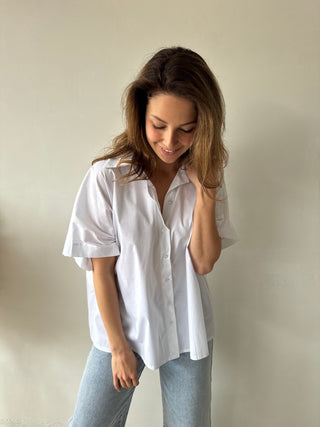 Open back heart white blouse