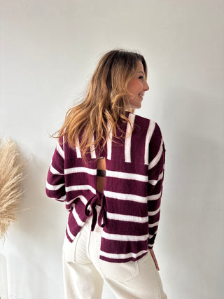 Burgundy striped knot knit