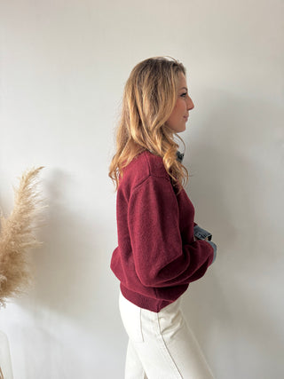 Denim details burgundy knit