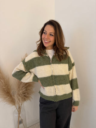 Soft green beige zipper knit