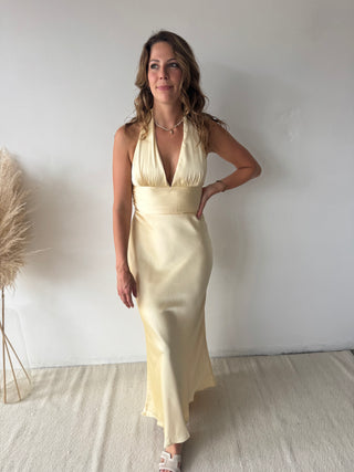 Yellow satin maxi dress