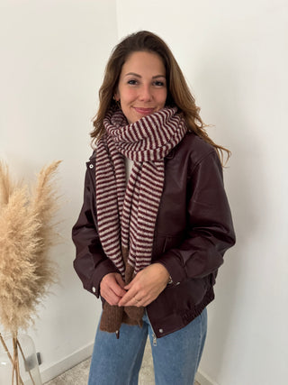Soft burgundy striped scarf