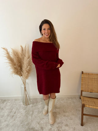 Burgundy off shoulder knit dress