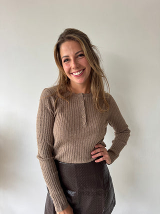 Soft taupe ribbed knit top