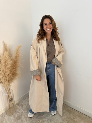 Checked details beige trench