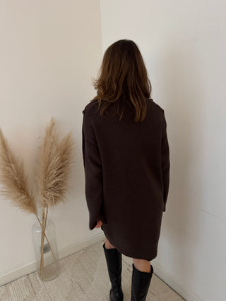Buttons details brown sweater dress