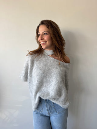 Grey open shoulder soft knit