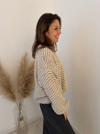 Light pink taupe striped knit
