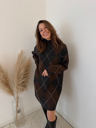 Grey brown argyle sweater dress