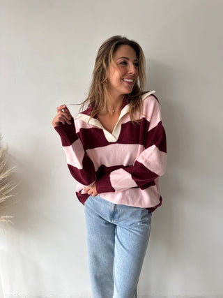 Burgundy pink striped knit