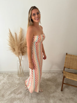 Colorful zigzag strapless dress